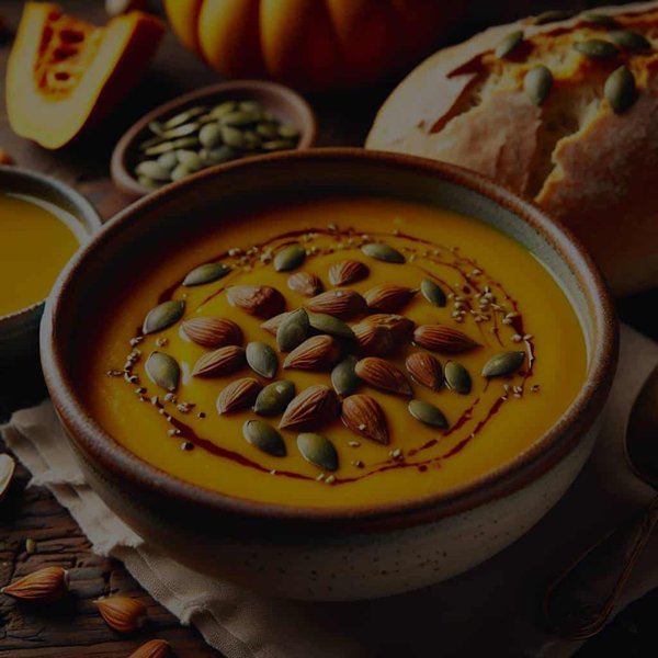 Quelle est la recette d'un velouté de potimarron à l'huile de noisette et graines de courge?